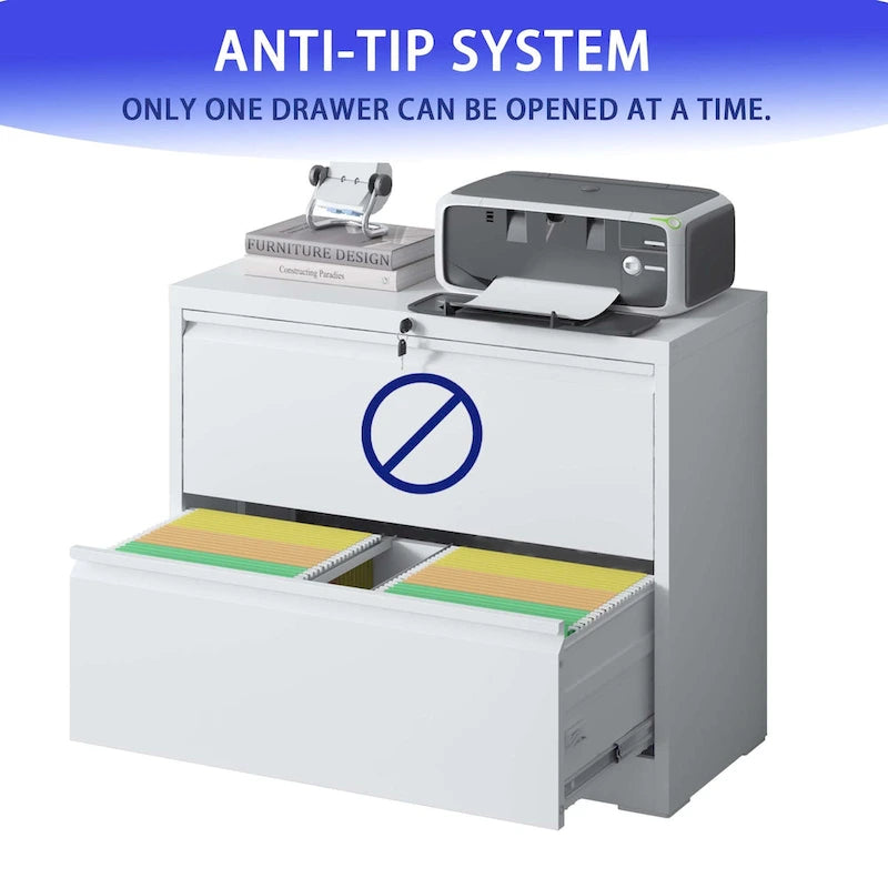 2-Drawer Metal Filing Cabinet with Lock - 220 LBS Capacity, Ball Bearing Slides, Legal/A4/F4 Size, Home Office