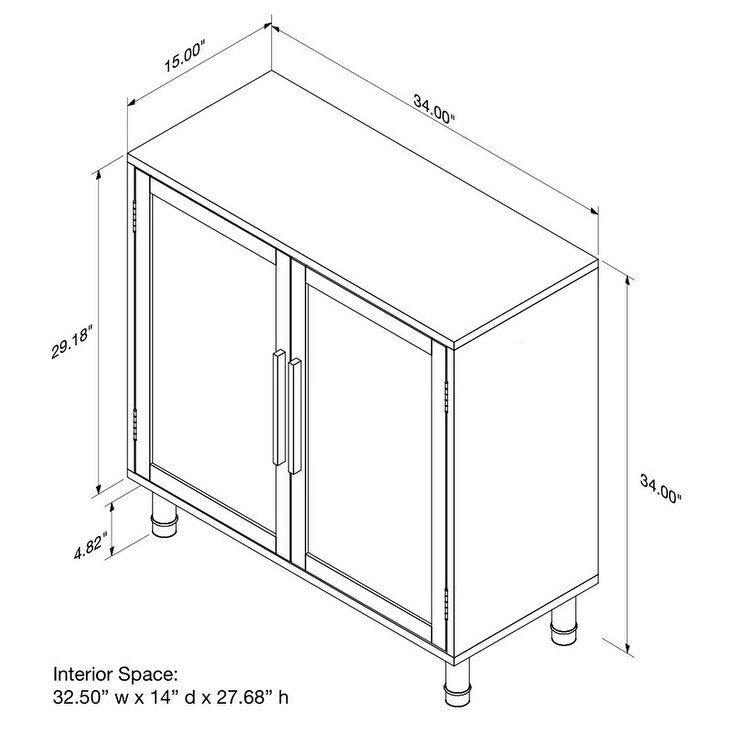 34" Rattan 2 Door Storage Cabinet with Adjustable Shelf - Black Brown Wood Grain - Indonesian Woven Panel - Contemporary Sideboard
