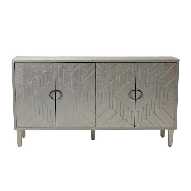 4-Door Storage Cabinet 59.84"W - Champagne MDF Sideboard with Pine Legs, Sculpted Doors & Semi-Circular Pulls, 80lbs Top Capacity