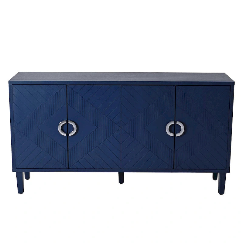 4-Door Storage Cabinet 59.84"W - Champagne MDF Sideboard with Pine Legs, Sculpted Doors & Semi-Circular Pulls, 80lbs Top Capacity