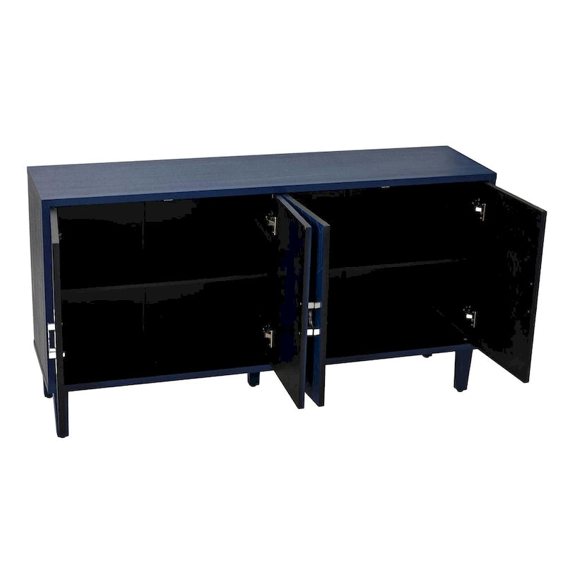 4-Door Storage Cabinet 59.84"W - Champagne MDF Sideboard with Pine Legs, Sculpted Doors & Semi-Circular Pulls, 80lbs Top Capacity