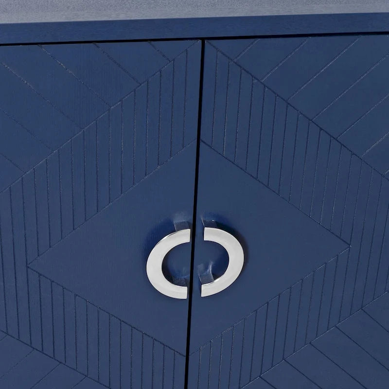 4-Door Storage Cabinet 59.84"W - Champagne MDF Sideboard with Pine Legs, Sculpted Doors & Semi-Circular Pulls, 80lbs Top Capacity