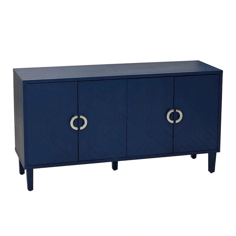 4-Door Storage Cabinet 59.84"W - Champagne MDF Sideboard with Pine Legs, Sculpted Doors & Semi-Circular Pulls, 80lbs Top Capacity