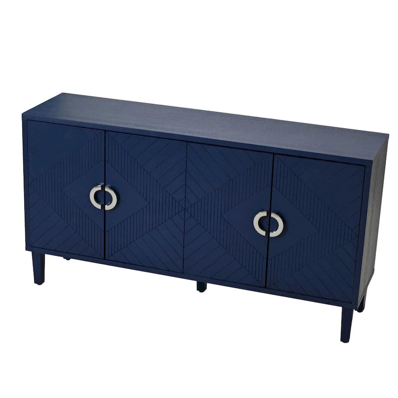 4-Door Storage Cabinet 59.84"W - Champagne MDF Sideboard with Pine Legs, Sculpted Doors & Semi-Circular Pulls, 80lbs Top Capacity