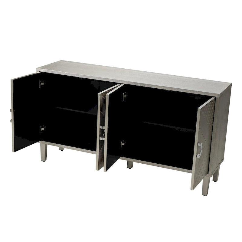 4-Door Storage Cabinet 59.84"W - Champagne MDF Sideboard with Pine Legs, Sculpted Doors & Semi-Circular Pulls, 80lbs Top Capacity