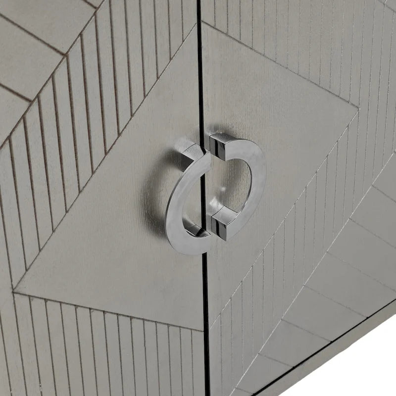 4-Door Storage Cabinet 59.84"W - Champagne MDF Sideboard with Pine Legs, Sculpted Doors & Semi-Circular Pulls, 80lbs Top Capacity