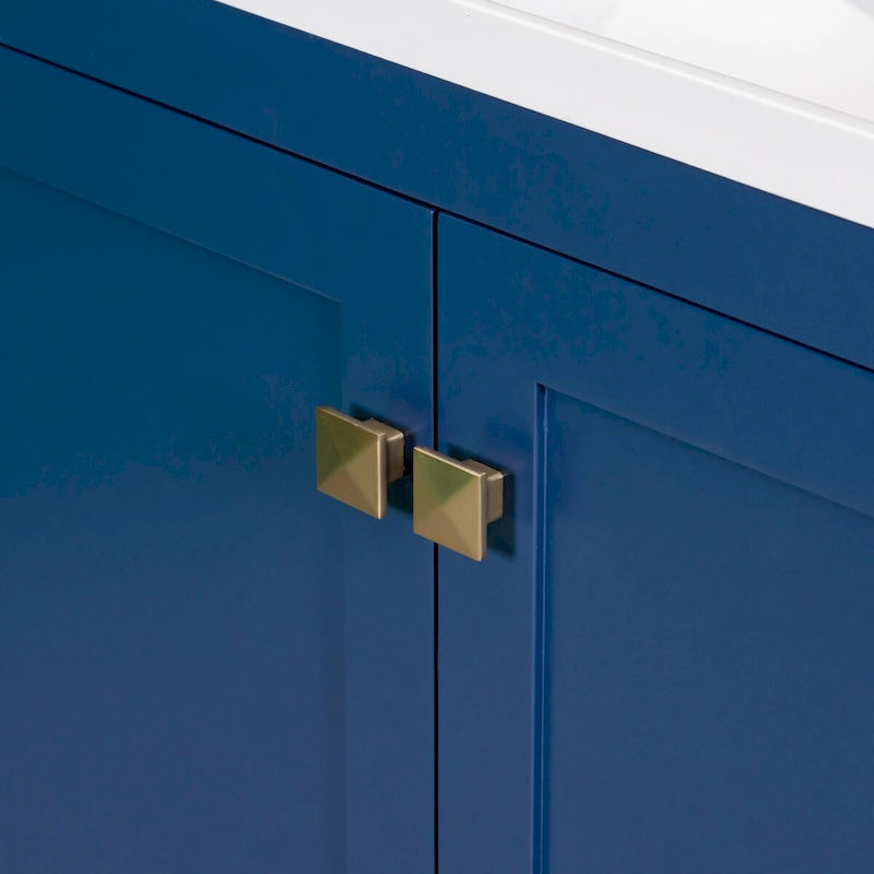 30" Blue Bathroom Vanity Cabinet with White Resin Sink Soft-Close Doors Drawer Solid Wood Frame Water-Resistant Modern Storage Organizer