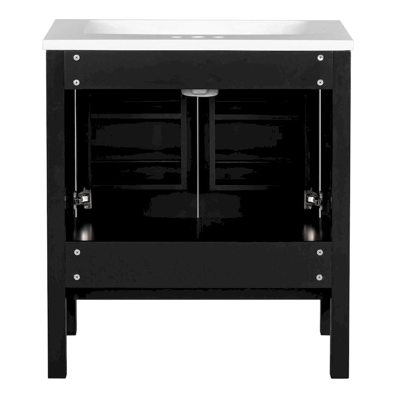 30" Blue Bathroom Vanity Cabinet with White Resin Sink Soft-Close Doors Drawer Solid Wood Frame Water-Resistant Modern Storage Organizer