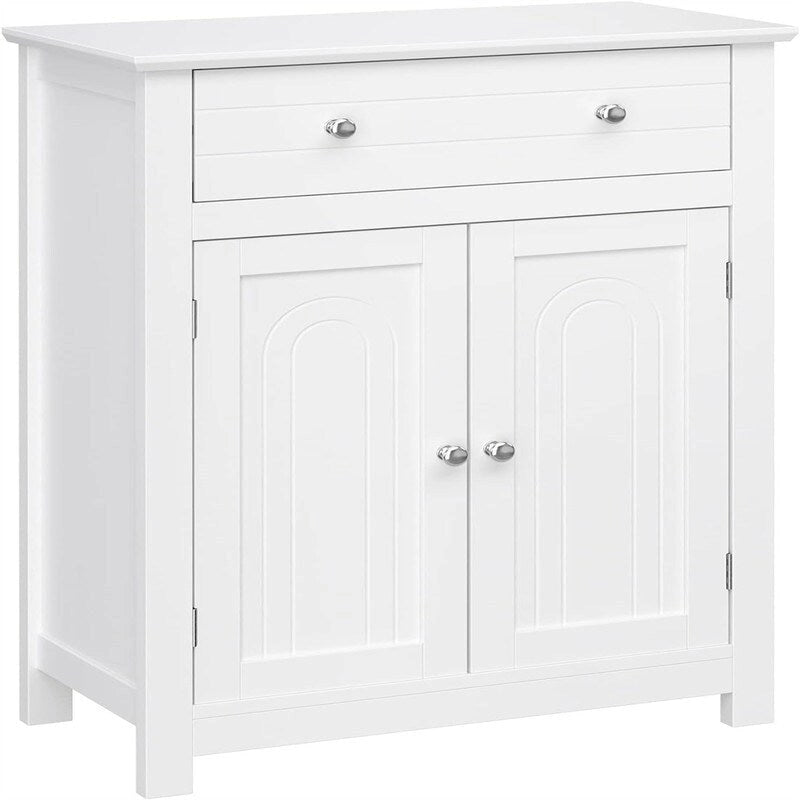 White Bathroom Storage Cabinet 1 Drawer 2 Shelves Adjustable Open Top MDF Magnetic Door 88lb Capacity