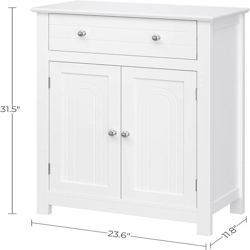 White Bathroom Storage Cabinet 1 Drawer 2 Shelves Adjustable Open Top MDF Magnetic Door 88lb Capacity