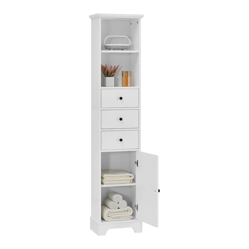 Tall Freestanding Bathroom Storage Cabinet - 3 Drawers Adjustable Shelf - Waterproof MDF Linen Tower - Anti-Tip Device Included