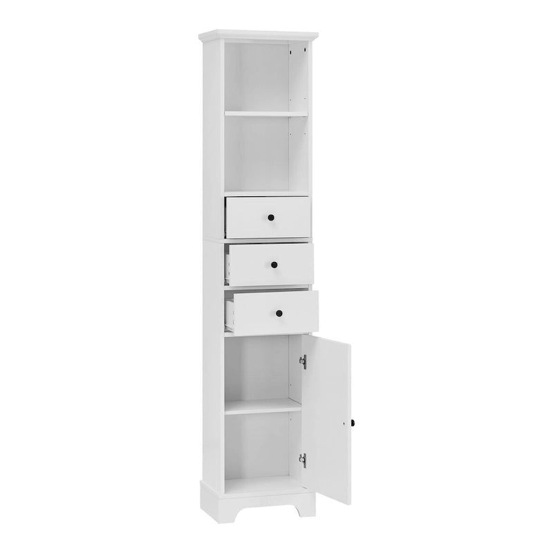 Tall Freestanding Bathroom Storage Cabinet - 3 Drawers Adjustable Shelf - Waterproof MDF Linen Tower - Anti-Tip Device Included