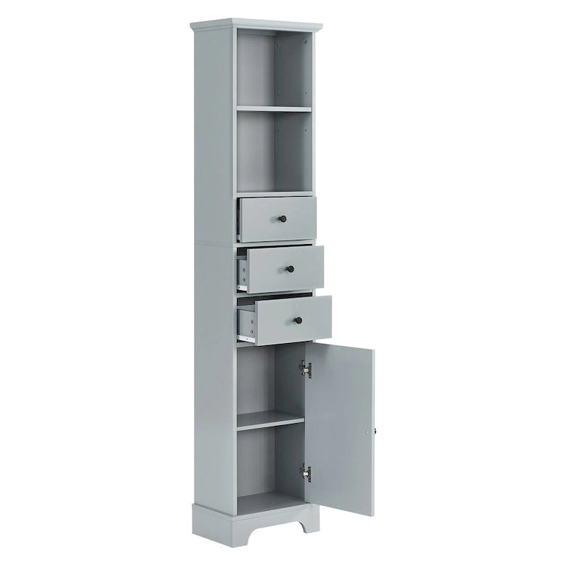 Tall Freestanding Bathroom Storage Cabinet - 3 Drawers Adjustable Shelf - Waterproof MDF Linen Tower - Anti-Tip Device Included
