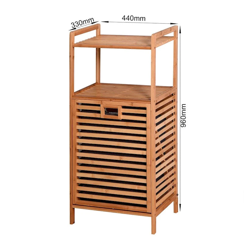 Bamboo Tilt-Out Laundry Hamper - 2 Tier Shelves - Removable Oxford Linen Basket - 37.8"H Bathroom Storage Cabinet - Natural