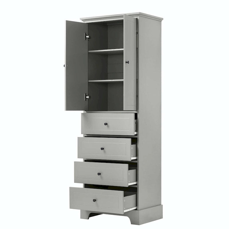 Black Storage Cabinet with 2 Doors & 4 Drawers - MDF Bathroom Office Cabinet with Adjustable Shelves, Waterproof Finish & Anti-Tip