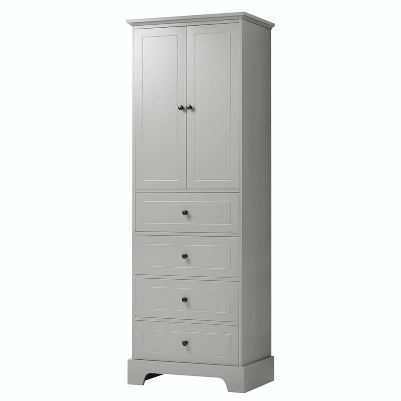 Black Storage Cabinet with 2 Doors & 4 Drawers - MDF Bathroom Office Cabinet with Adjustable Shelves, Waterproof Finish & Anti-Tip