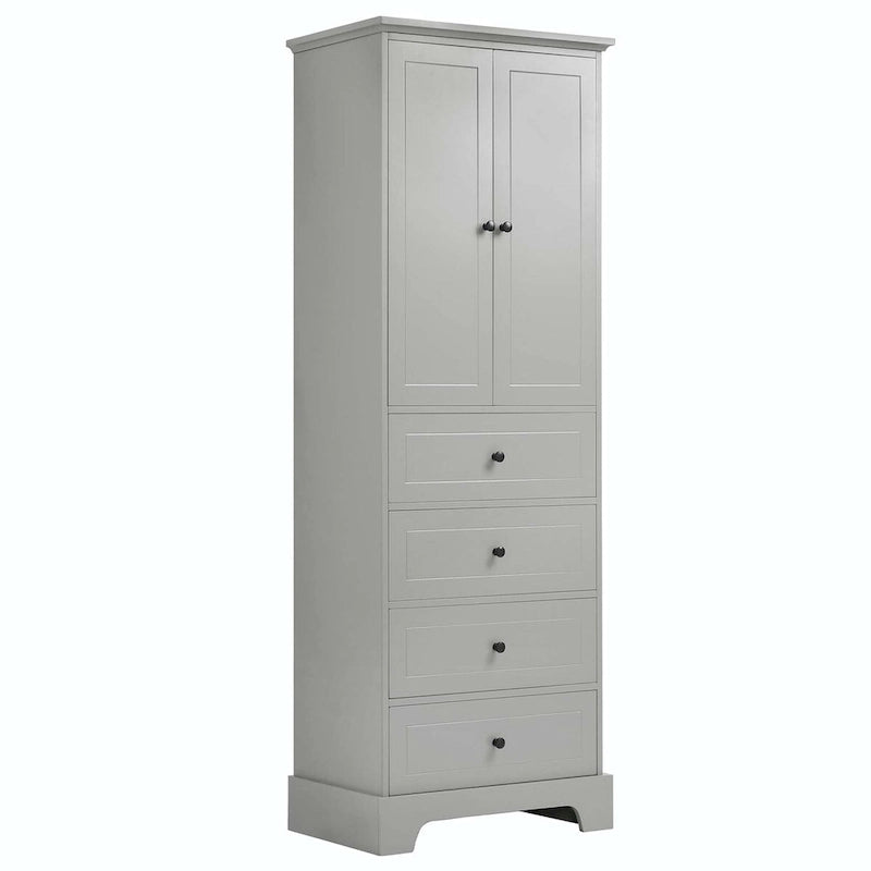 Black Storage Cabinet with 2 Doors & 4 Drawers - MDF Bathroom Office Cabinet with Adjustable Shelves, Waterproof Finish & Anti-Tip