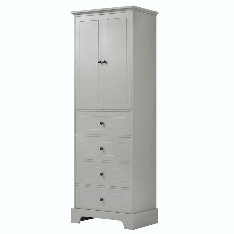 Black Storage Cabinet with 2 Doors & 4 Drawers - MDF Bathroom Office Cabinet with Adjustable Shelves, Waterproof Finish & Anti-Tip