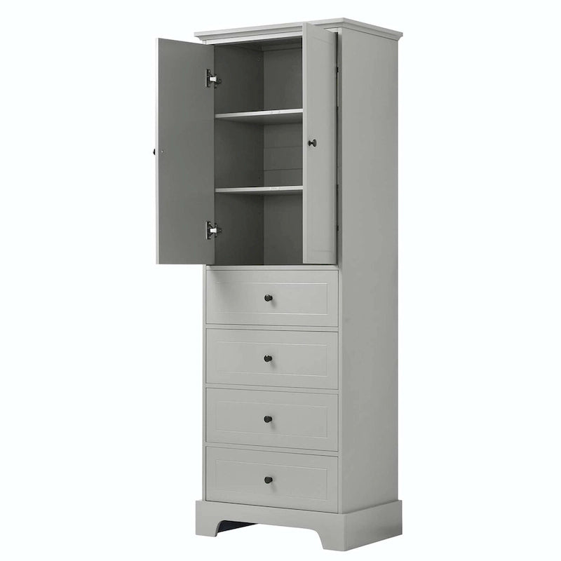 Black Storage Cabinet with 2 Doors & 4 Drawers - MDF Bathroom Office Cabinet with Adjustable Shelves, Waterproof Finish & Anti-Tip