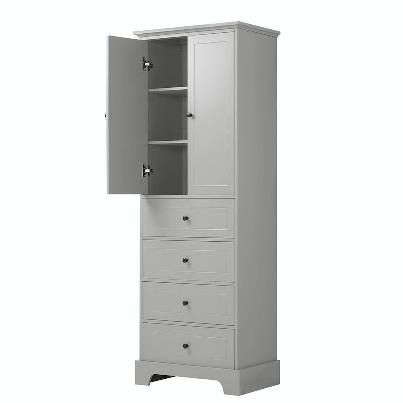 Black Storage Cabinet with 2 Doors & 4 Drawers - MDF Bathroom Office Cabinet with Adjustable Shelves, Waterproof Finish & Anti-Tip