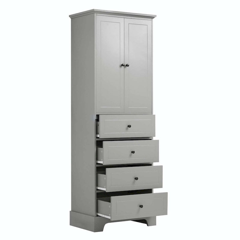 Black Storage Cabinet with 2 Doors & 4 Drawers - MDF Bathroom Office Cabinet with Adjustable Shelves, Waterproof Finish & Anti-Tip