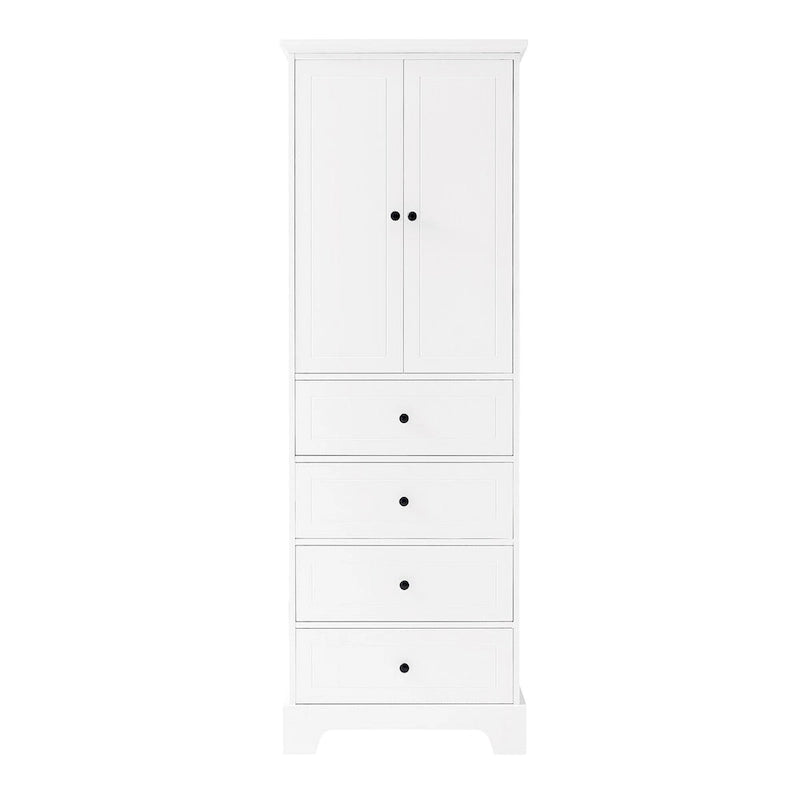 Black Storage Cabinet with 2 Doors & 4 Drawers - MDF Bathroom Office Cabinet with Adjustable Shelves, Waterproof Finish & Anti-Tip