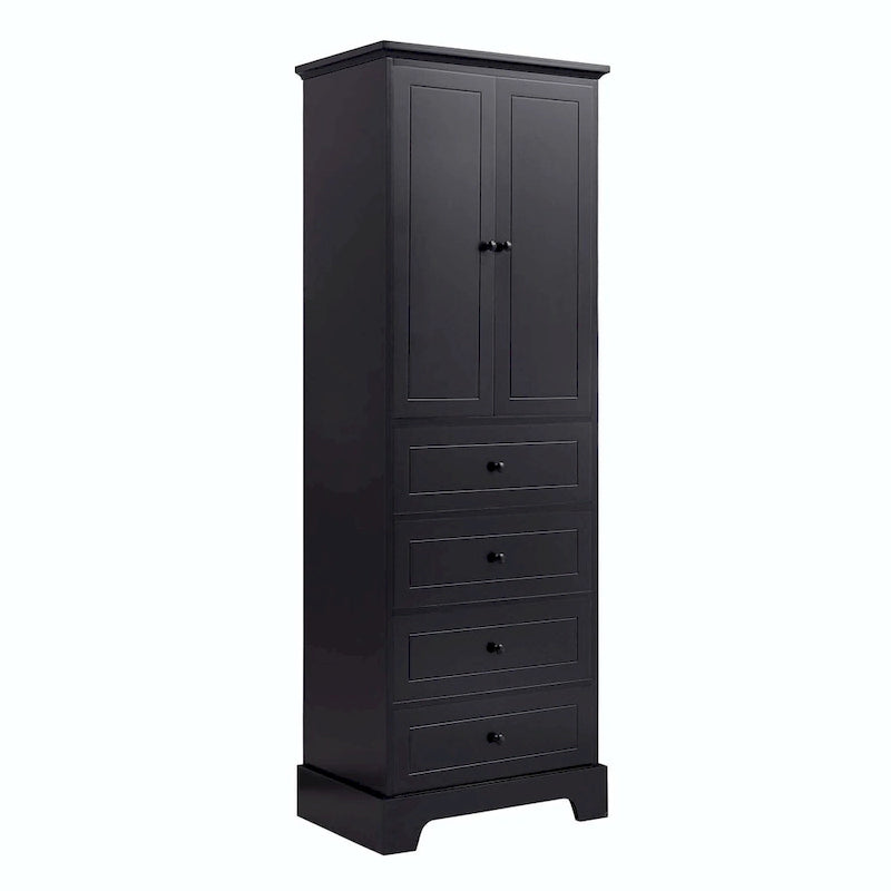 Black Storage Cabinet with 2 Doors & 4 Drawers - MDF Bathroom Office Cabinet with Adjustable Shelves, Waterproof Finish & Anti-Tip