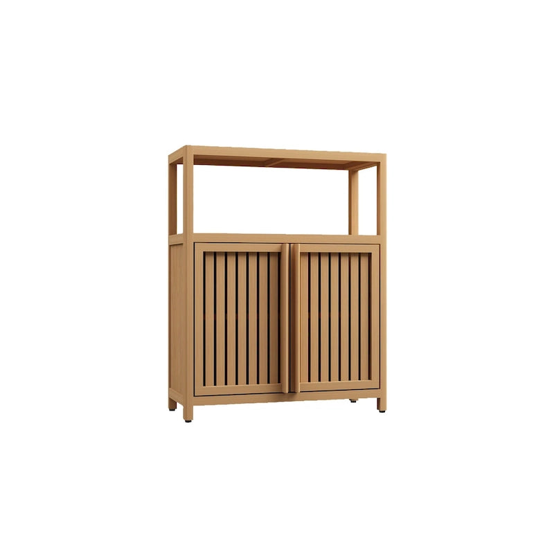 Bamboo Storage Cabinet with 2 Louvered Doors - 32" Freestanding Floor Cabinet - Natural Bathroom Kitchen Organizer - Eco-Friendly