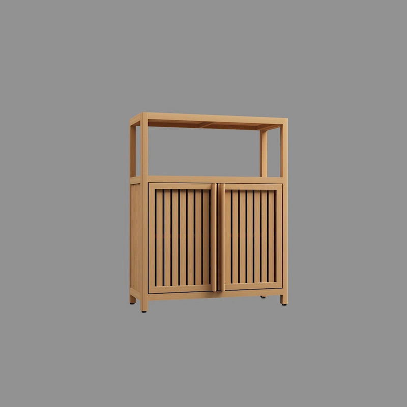 Bamboo Storage Cabinet with 2 Louvered Doors - 32" Freestanding Floor Cabinet - Natural Bathroom Kitchen Organizer - Eco-Friendly