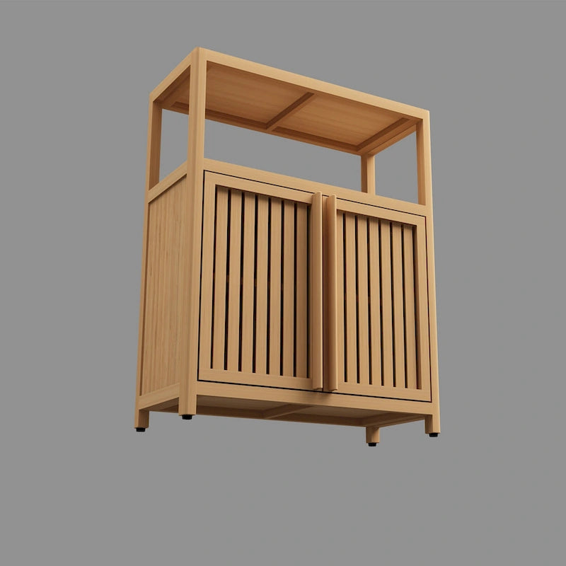 Bamboo Storage Cabinet with 2 Louvered Doors - 32" Freestanding Floor Cabinet - Natural Bathroom Kitchen Organizer - Eco-Friendly