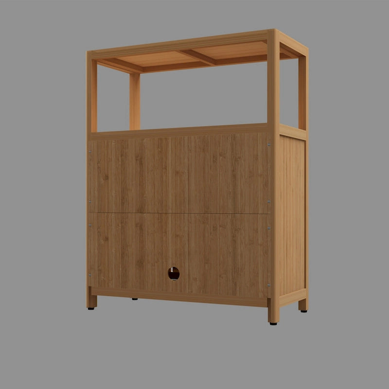 Bamboo Storage Cabinet with 2 Louvered Doors - 32" Freestanding Floor Cabinet - Natural Bathroom Kitchen Organizer - Eco-Friendly