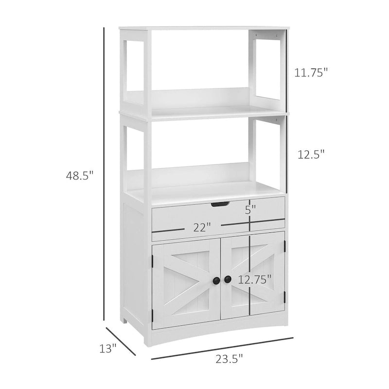 48.5"H Farmhouse Bathroom Floor Cabinet with X-Brace Doors 2-Tier Shelves Drawer Cupboard Anti-Tip MDF Rustic Storage Tower 51lbs Capacity