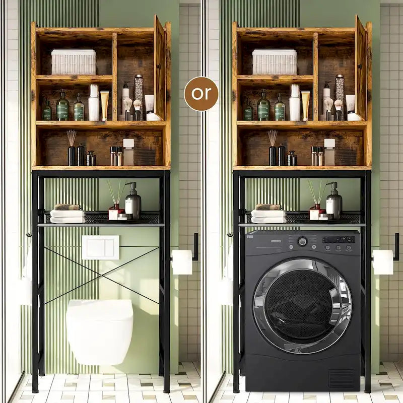 5-Tier Over Toilet Storage Rack Freestanding Adjustable Shelf Anti-Tip Vintage Black Frame Space Saver