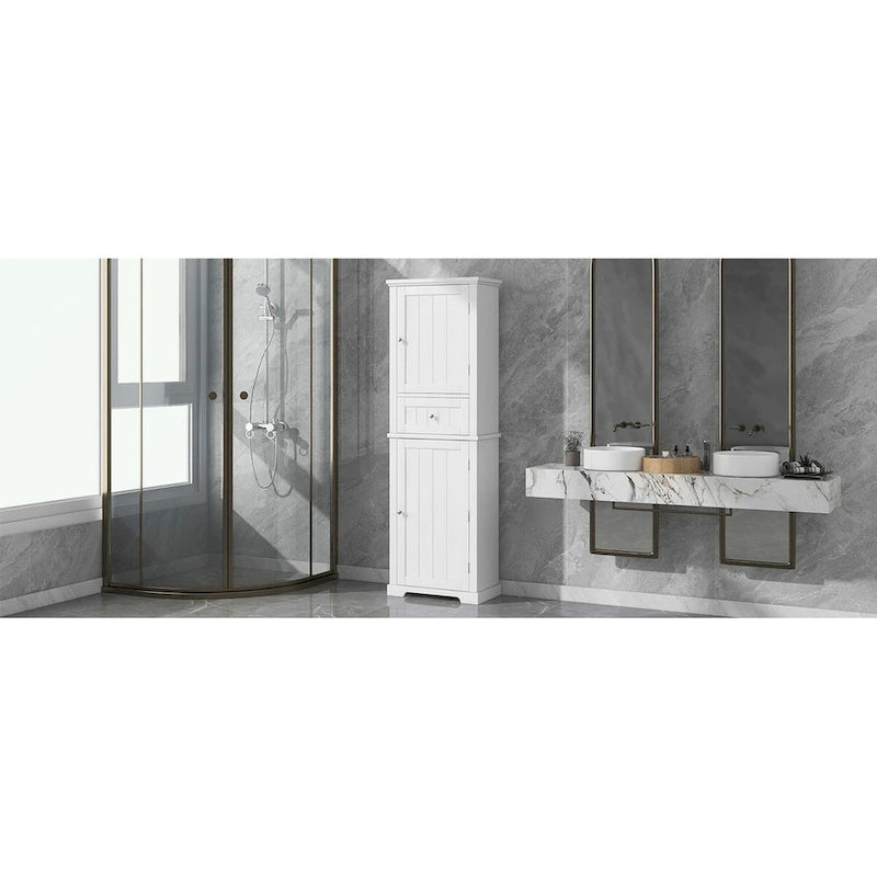 Bathroom Storage Cabinet with Drawer - Waterproof MDF Floor Cabinet with Adjustable Shelf, Metal Knobs, Anti-Tip Device - Linen Tower Organizer