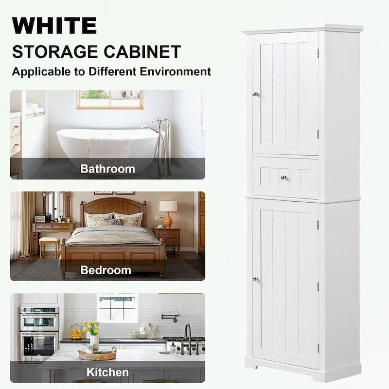 Bathroom Storage Cabinet with Drawer - Waterproof MDF Floor Cabinet with Adjustable Shelf, Metal Knobs, Anti-Tip Device - Linen Tower Organizer