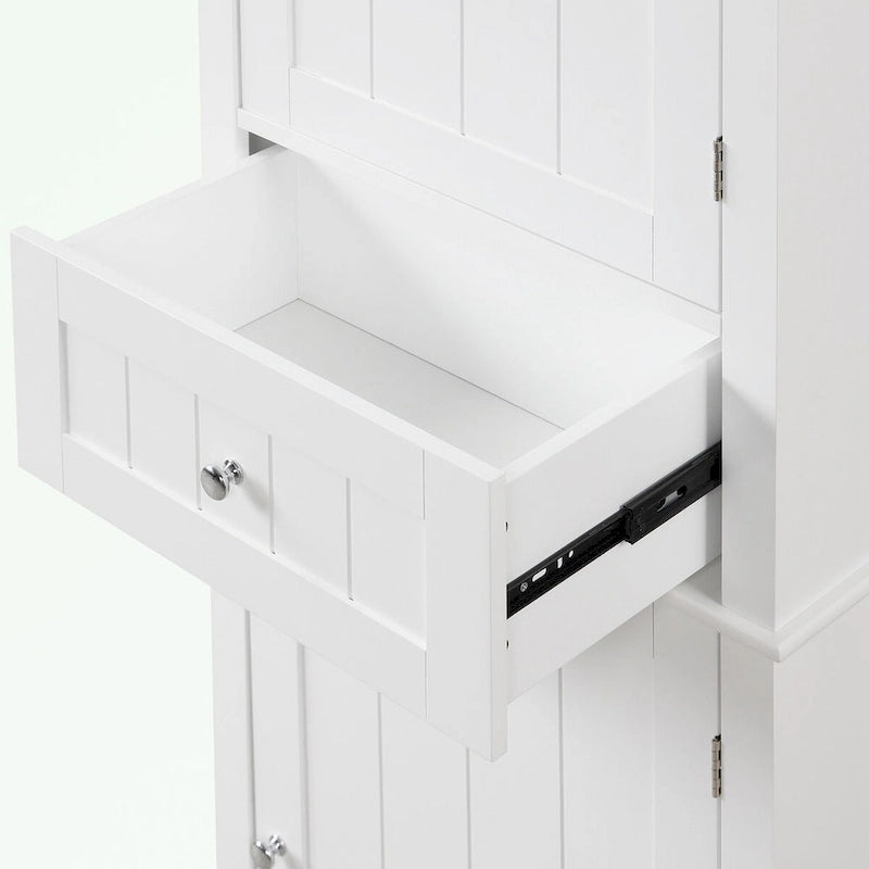 Bathroom Storage Cabinet with Drawer - Waterproof MDF Floor Cabinet with Adjustable Shelf, Metal Knobs, Anti-Tip Device - Linen Tower Organizer