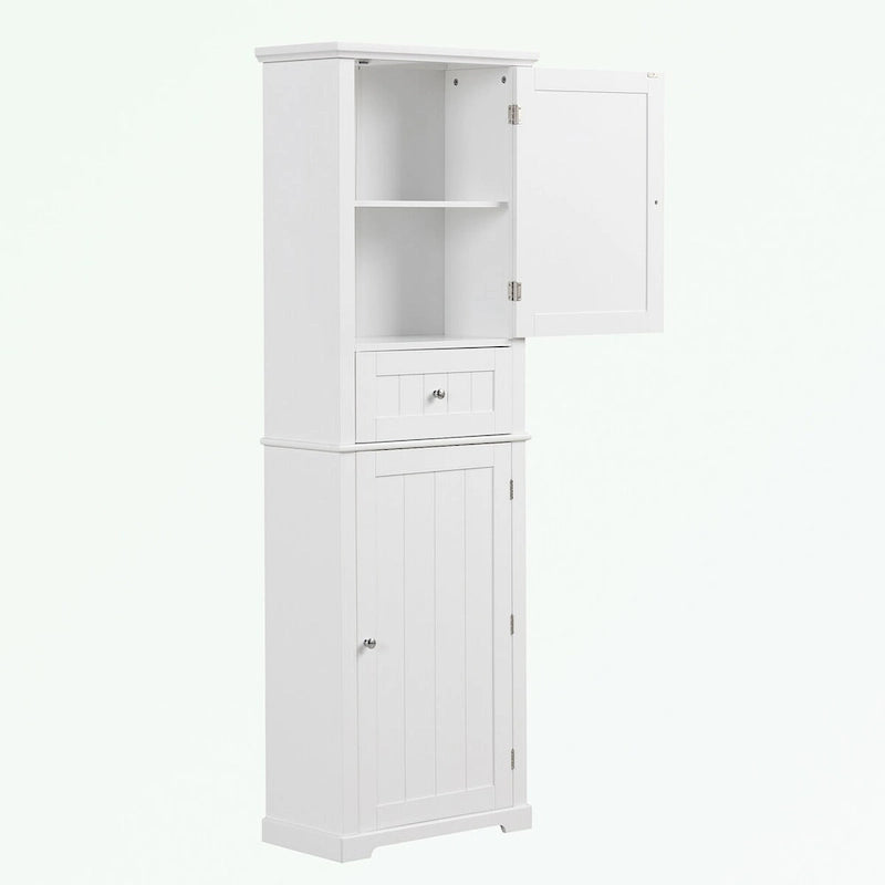 Bathroom Storage Cabinet with Drawer - Waterproof MDF Floor Cabinet with Adjustable Shelf, Metal Knobs, Anti-Tip Device - Linen Tower Organizer