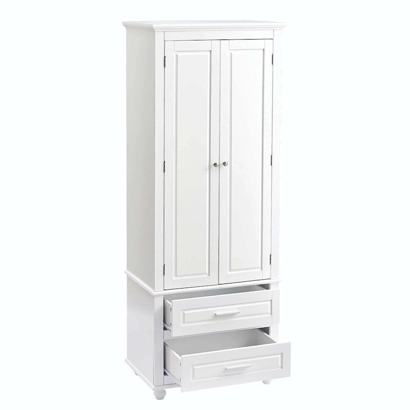Grey Tall Storage Cabinet 2 Drawers 2 Doors 3-Tier Adjustable Shelf MDF Waterproof Anti-Tip Bathroom