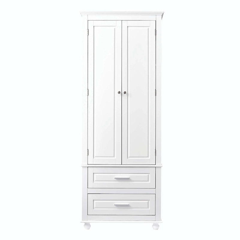 Grey Tall Storage Cabinet 2 Drawers 2 Doors 3-Tier Adjustable Shelf MDF Waterproof Anti-Tip Bathroom