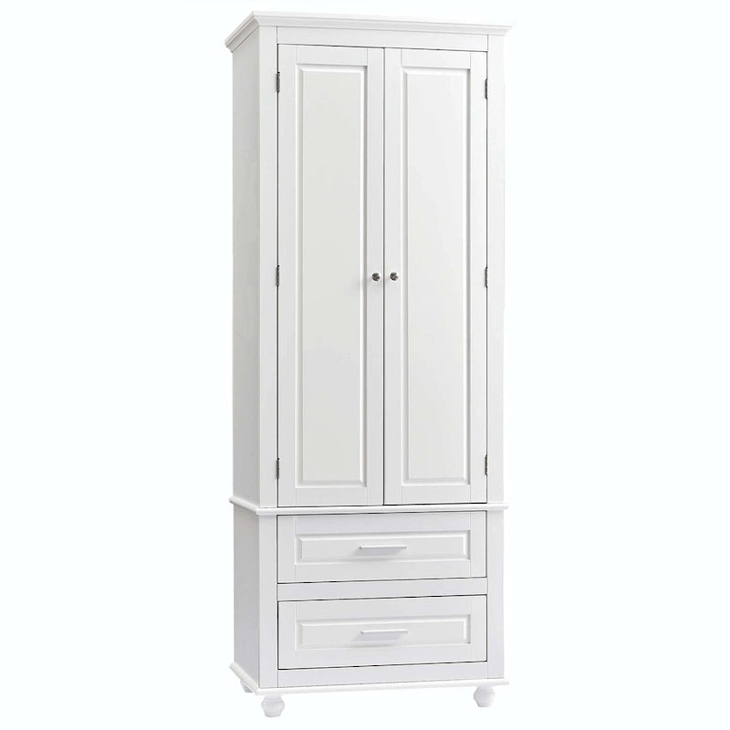 Grey Tall Storage Cabinet 2 Drawers 2 Doors 3-Tier Adjustable Shelf MDF Waterproof Anti-Tip Bathroom