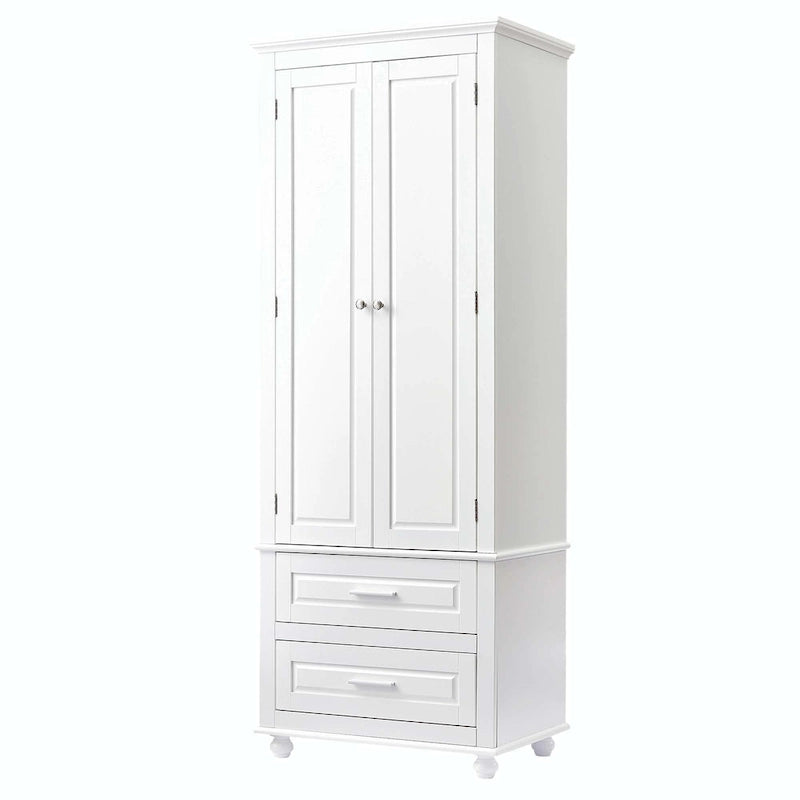 Grey Tall Storage Cabinet 2 Drawers 2 Doors 3-Tier Adjustable Shelf MDF Waterproof Anti-Tip Bathroom
