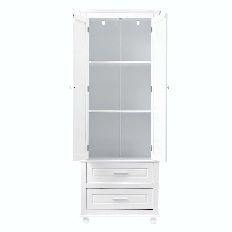 Grey Tall Storage Cabinet 2 Drawers 2 Doors 3-Tier Adjustable Shelf MDF Waterproof Anti-Tip Bathroom