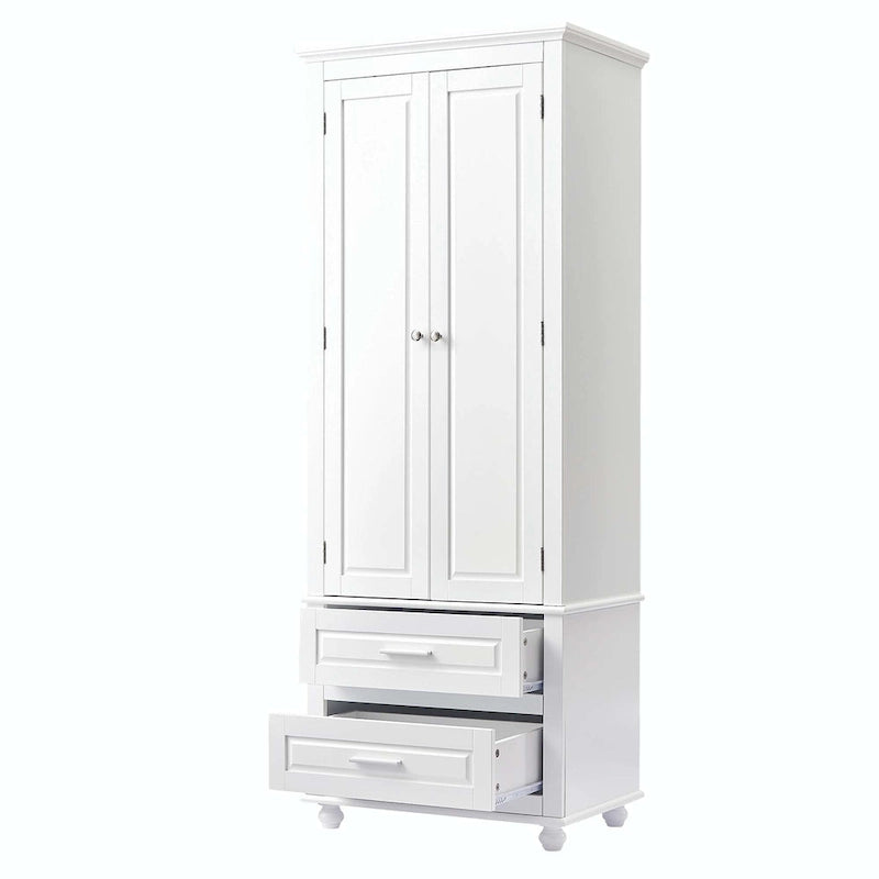Grey Tall Storage Cabinet 2 Drawers 2 Doors 3-Tier Adjustable Shelf MDF Waterproof Anti-Tip Bathroom