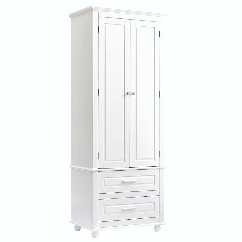 Grey Tall Storage Cabinet 2 Drawers 2 Doors 3-Tier Adjustable Shelf MDF Waterproof Anti-Tip Bathroom