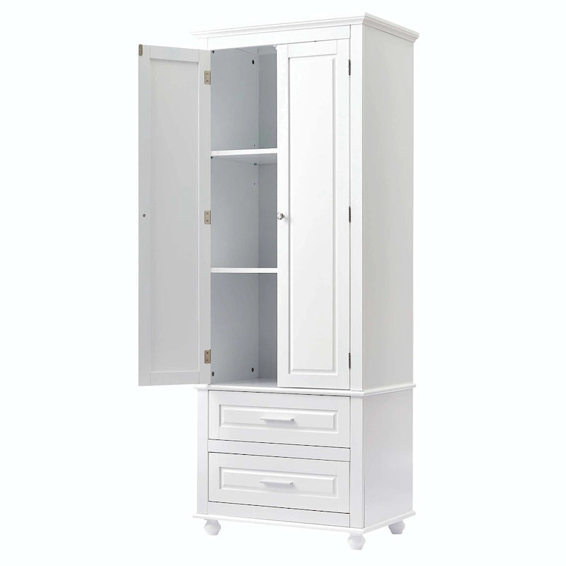 Grey Tall Storage Cabinet 2 Drawers 2 Doors 3-Tier Adjustable Shelf MDF Waterproof Anti-Tip Bathroom