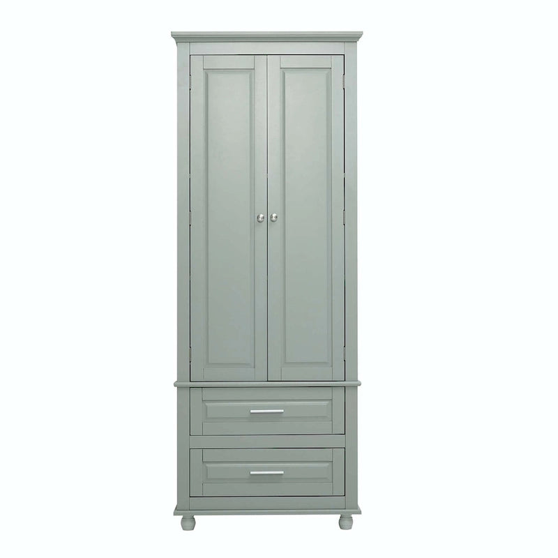 Grey Tall Storage Cabinet 2 Drawers 2 Doors 3-Tier Adjustable Shelf MDF Waterproof Anti-Tip Bathroom