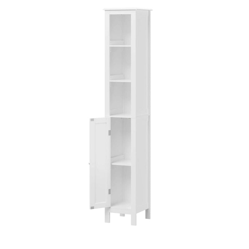 67" Tall White Bathroom Storage Cabinet with 3 Adjustable Shelves Single Door Freestanding MDF Organizer Anti-Tip Waterproof for Small Spaces