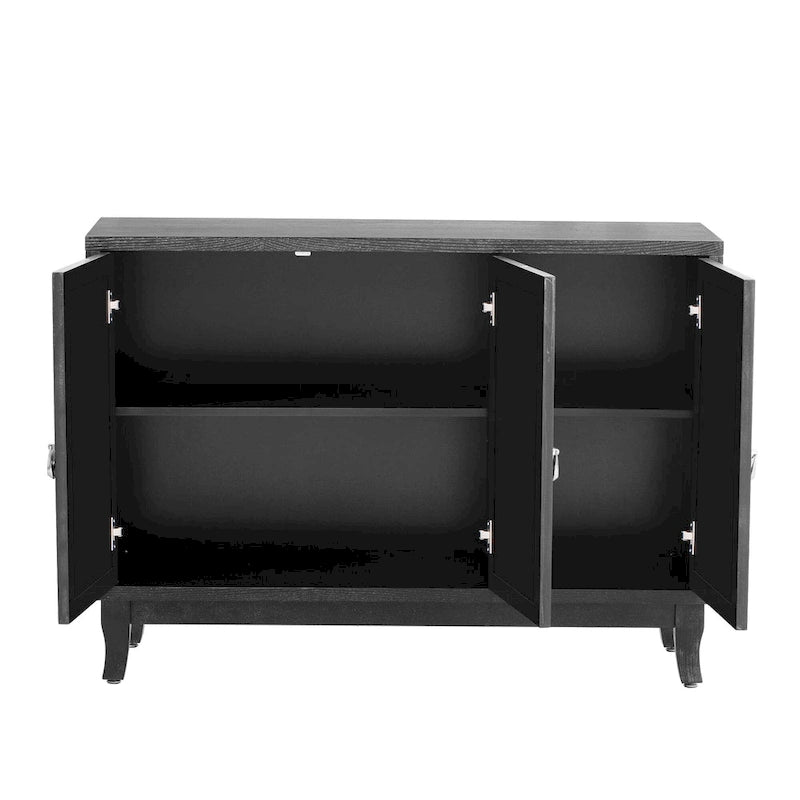 Farmhouse Mirrored Sideboard 3 Glass Doors 2 Adjustable Shelves Pine Legs 220lb Capacity Distressed