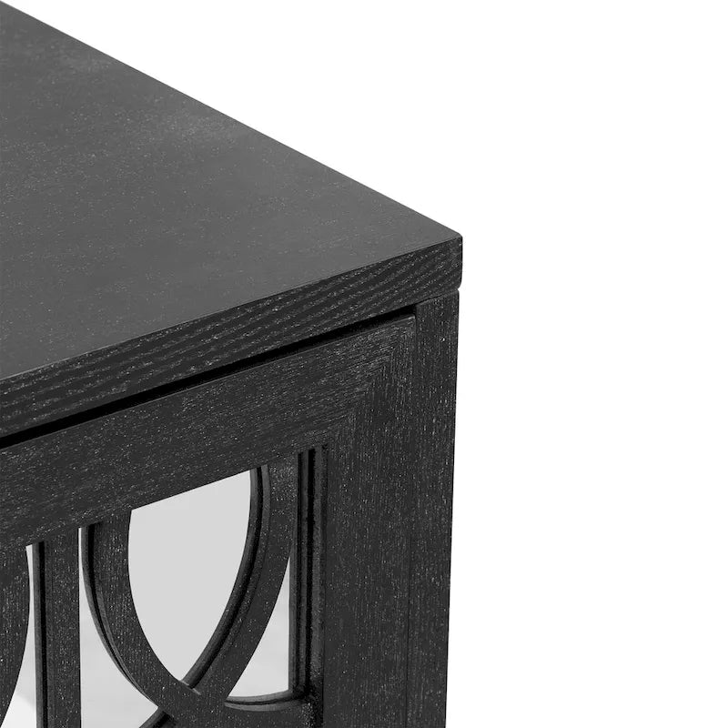 Farmhouse Mirrored Sideboard 3 Glass Doors 2 Adjustable Shelves Pine Legs 220lb Capacity Distressed