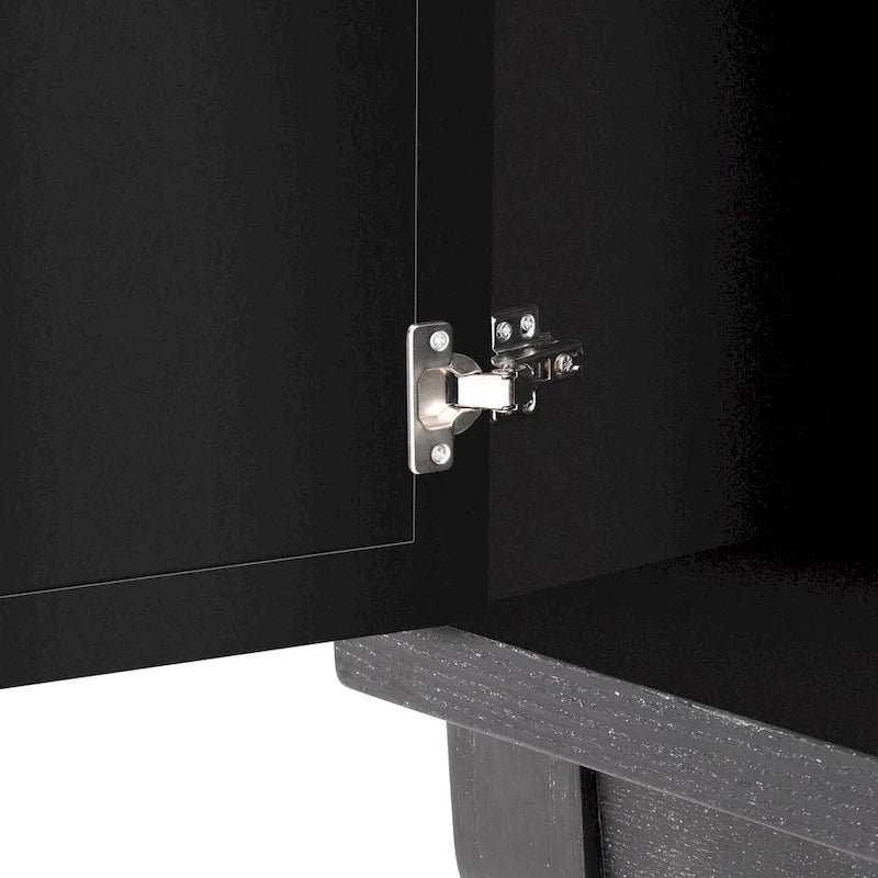 Farmhouse Mirrored Sideboard 3 Glass Doors 2 Adjustable Shelves Pine Legs 220lb Capacity Distressed